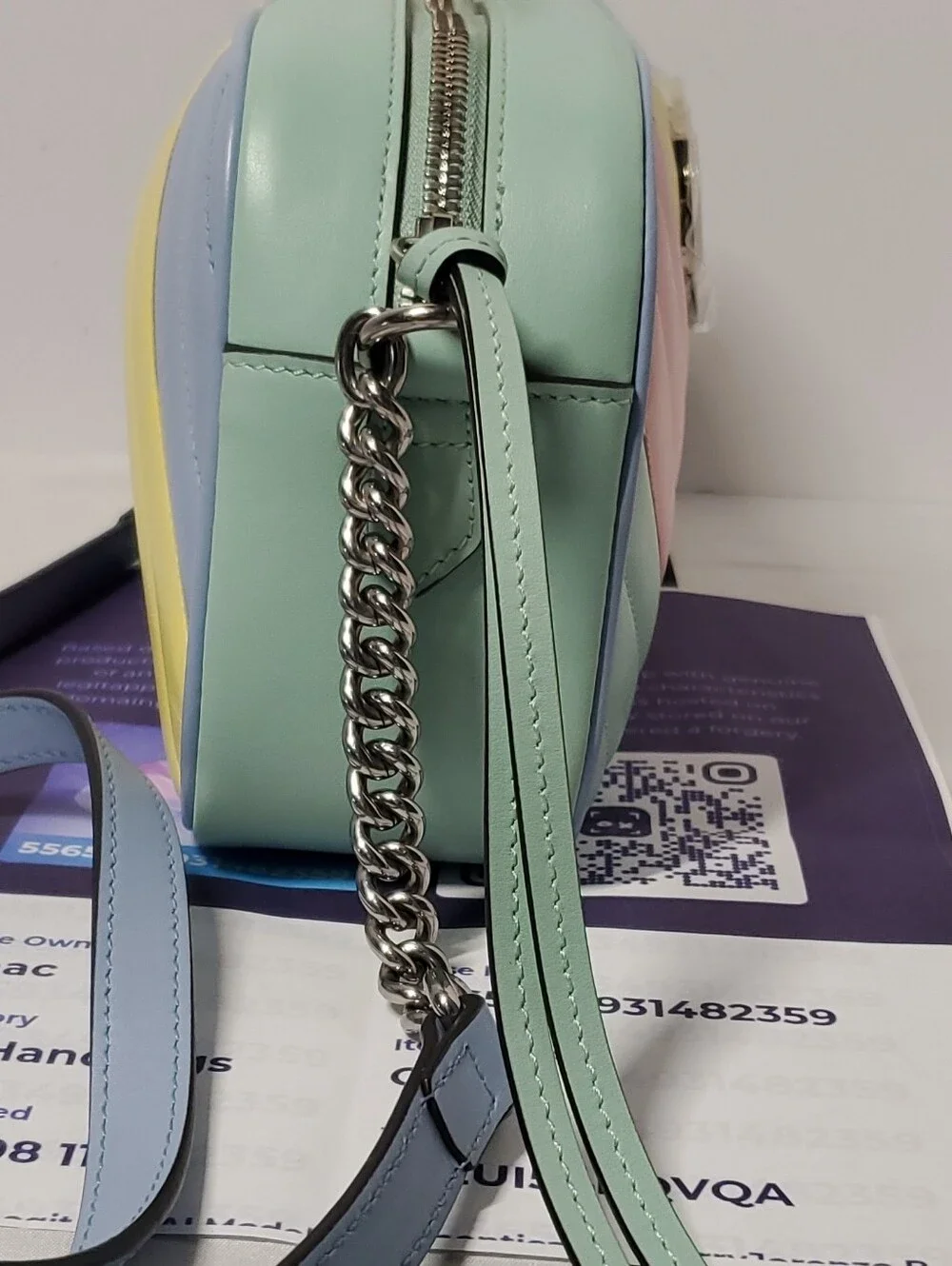 Gucci Marmont Quilted Camera Pastel Stripe Camera Bag -Blue, Pink, Yellow & Mint - Picture 7 of 12